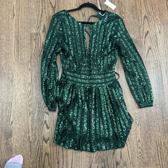 anthropologie green sequin dress KELLY GREEN CORSAGE GOWN